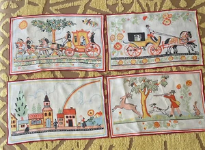 4 Vintage Signed Tony Sarg Illustrated Linen Cocktail Napkin/Placemat 11”X17” LG - Picture 1 of 12