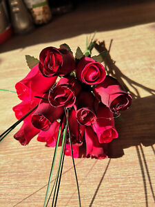 Ramo de Rosas Flores de Madera Rosa Madera Flores Artificiales Cumpleaños, Rojo