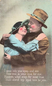 VINTAGE WWI WORLD WAR I POSTCARD SOLDIER AND HIS GIRL LOYAL LOVE c1917 050824 T - Picture 1 of 2