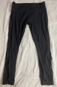 Athleta Black Leggings Cutout Mesh Womens Sz Large Yoga Athleisure Workout Sport - Picture 1 of 13