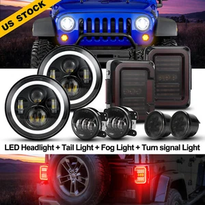 7" LED Headlights DRL+Tail Lamp+ Fog light+Turn Lamp For Jeep Wrangler JK 07-18 - Picture 1 of 19