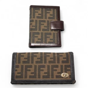 FENDI Zucca Notebook Cover Bifold Wallet Leather Canvas Lot of 2 Used Authentic - Picture 1 of 22