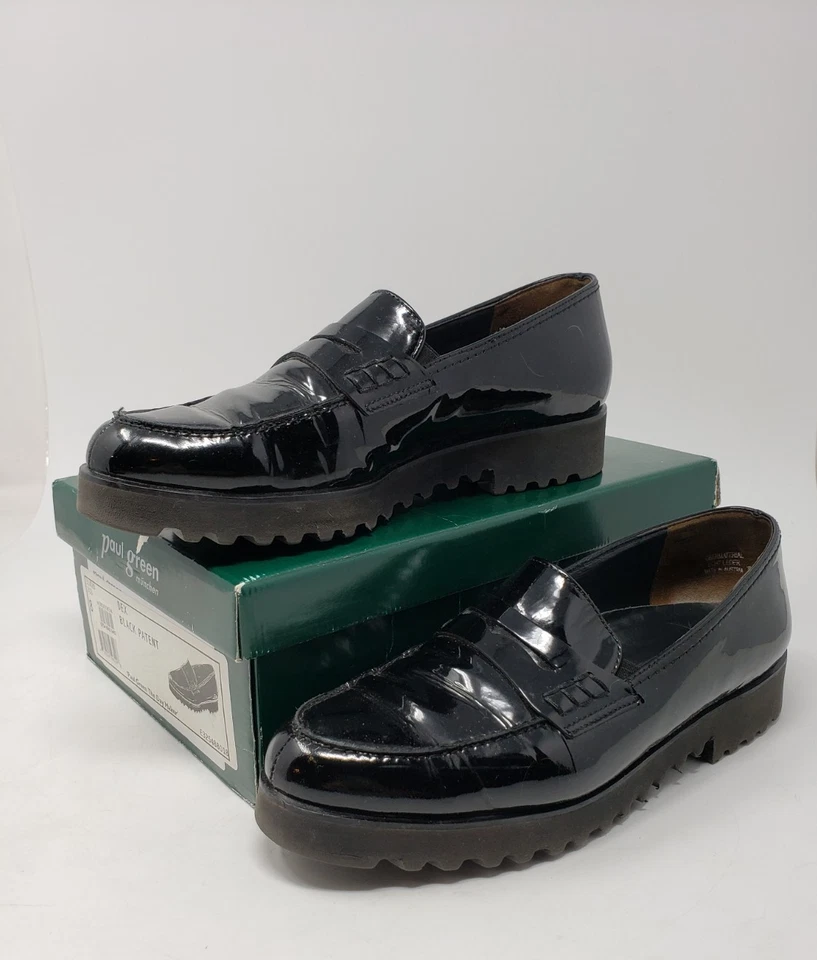 Mocasines planos negros Paul Green para mujer talla 8 sin cordones de cuero punta redonda zapato Foto 1 de 4