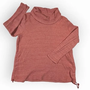 J Jill Pink Waffle Weave Cowl Neck Long Sleeve Drawstring Sides Sweater XLP Comf - Picture 1 of 10