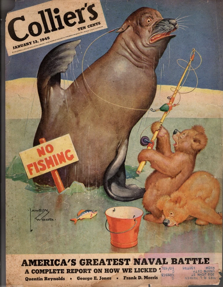 1945 Colliers January 13 - No Fishing Lawson Wood  -  original cover only - Image 1 of 1