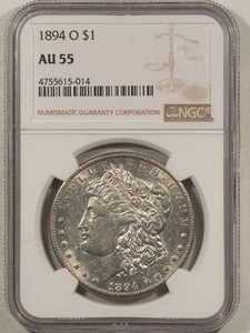 1894-O $1 MORGAN DOLLAR - NGC AU-55 WHITE & FLASHY, TOUGH DATE! - Picture 1 of 3