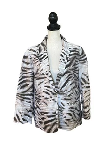 Chaqueta Blazer Chico’s Veronican Tiger Rayas Talla 2 Grande Texturizado Lino Bolsillos - Imagen 1 de 9