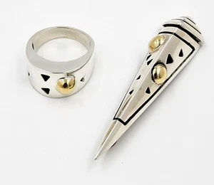 Superb John Atencio Sterling 18k Retired Solar Cocktail Ring Pendant/Brooch Set - Picture 1 of 11