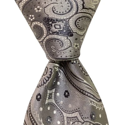 Corbata COUNTESS MARA Hombre Seda XL Diseñador PAISLEY Geométrica Gris/Blanco Usada en Excelente Condición Foto 1 de 3