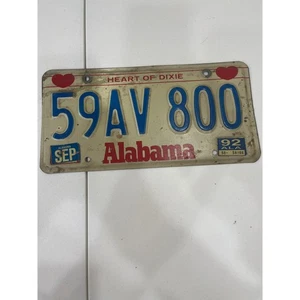 1992 Alabama License Plate 59AV 800 Heart of Dixie Expired DMV Auto Tag - Picture 1 of 2