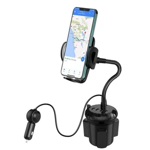 4-Port USB Car Charger with Cup Holder Phone Mount, Rapid Multi Port Charger,... - Picture 1 of 7