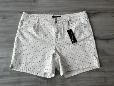 Stitch Star Anchor Print Stack Stretch Cotton Denim Shorts White Blue Size 18W - Image 1 of 4