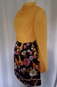 Vtg Mod 60s 70s PBJ petites quilted mod floral mini dress long puff sleeves sz M - Picture 1 of 6