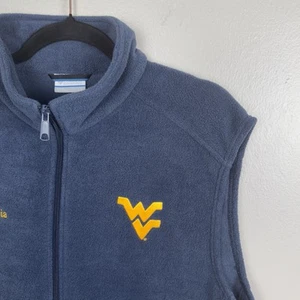 Columbia West Virginia Mountaineers Chaleco Para Hombres Talla L Azul Suéter Vellón Cremallera WVU - Imagen 1 de 7