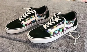 Vans Ward Iridescent Check Black White Rainbow Skate Shoes 500714 Ladies 8.5 - Picture 1 of 6