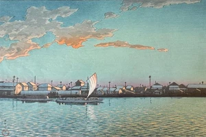 Kawase Hasui Vintage Woodblock Print Sea side of Hamamachi - Picture 1 of 9