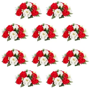 QUTUNI 10Pcs Artificial Flower Ball Arrangement Fake Floral Centerpieces Wedd... - Picture 1 of 7