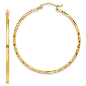 10k Yellow Gold 1.5x40mm Diamond Cut Hoop Earrings Perfect Gift for Her - Picture 1 of 4