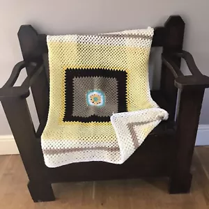 Vintage Crotchet Yellow Brown Lap Throw blanket 38" Hand Made By Granny 1980's. - Picture 1 of 12