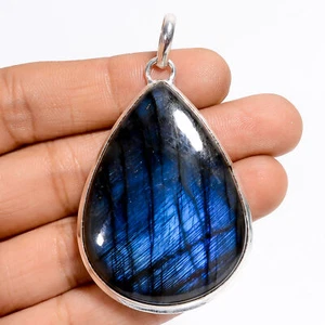 Natural Labradorite Gemstone 925 Silver Handmade Pendant 2.4" ARP-6200 - Picture 1 of 3