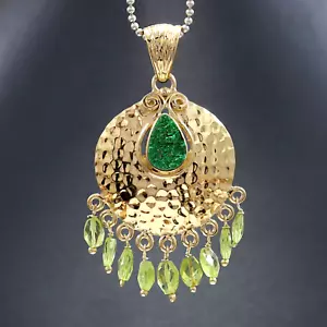 Natural Uvarovite Green Garnet 925 Sterling Silver Pendant Gold Plated Charm - Picture 1 of 9