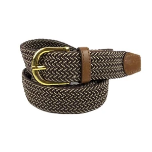 Mens Woven Stretch Belt Size 2X Brown Tan Casual Tabbed Unbranded - Picture 1 of 4