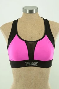 Sujetador deportivo Victoria's Secret ROSA M rosa/negro logotipo definitivo sin forro - Imagen 1 de 6