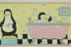 Wall Border cute yellow pinguins taking a bath UY30033B - Picture 1 of 2