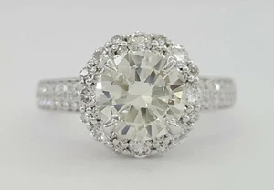 Round Cut Diamond Halo Engagement Ring EGL USA 2.01 ct 14K White Gold Rtl $17k - Picture 1 of 12