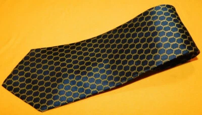 GRAVATA MASCULINA SULKA FEITA NA FRANÇA AZUL/AMARELA COM MOTIVO DE ELO DE CORRENTE - GRAVATAS DE DESIGNER. - Imagem 1 de 3