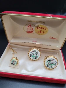 Vintage TWA Trans World Airlines Anson Port of Call Cufflinks and Tie Clip - Picture 1 of 3