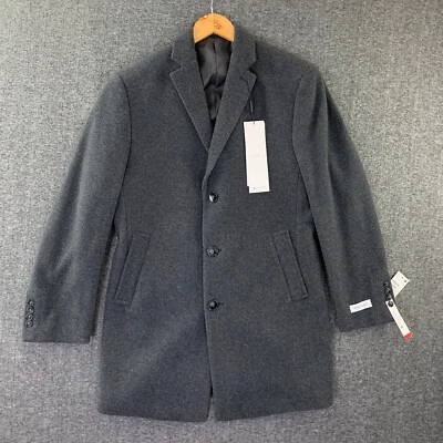 Calvin Klein Wool Overcoat Men 38R Slim Fit Gray Jacket Peacoat NEW - Image 1 of 4
