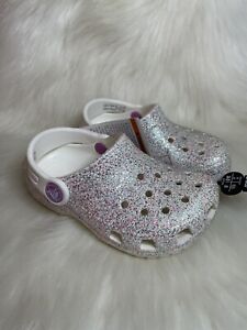 NEW Crocs Lavender Pink Silver  Glitter Sparkle Clog Shoes size C 8