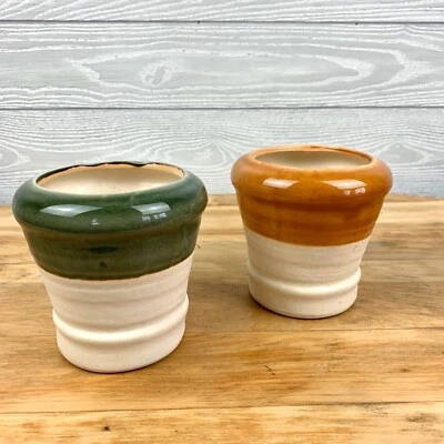 Vintage French Country pottery Ivory Green Yellow Planter set Foto 1 de 4