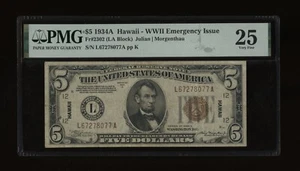 DBR 1934-A $5 FRN Hawaii Fr. 2302 PMG 25 Serial L67278077A - Picture 1 of 2
