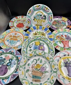 VICKI CARROLL RETIRED Annual Floral Salad Plates Dated 1996-2005 Signed Set 10 - Picture 1 of 13