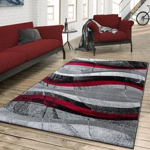 Paco Home Thin Grey Red Designer Rug with Modern Wave Effect, Size: 4'7" x 6'7" - Picture 1 of 5