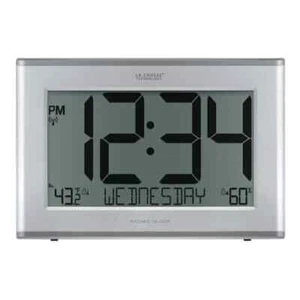 Extra Large Silver Slim Atomic Digital Time Clock With Temperature And Humidity - Picture 1 of 7