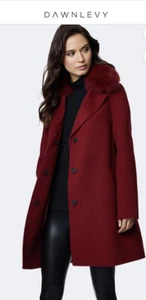 Dawn Levy Cecilia Berry Red Wool Blend Fox Collar Coat~ ~ Sz-S~ AMAZING ~NWT~ - Picture 1 of 12