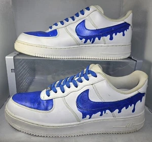 Nike Men's Custom Air Force 1 White/Medium Blue Drip Low-top Sneakers Size 12 - Picture 1 of 17