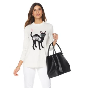 DG2 by Diane Gilman "Mr. Fuzzy" Embellished Sweater in Ivory, XS - Picture 1 of 1