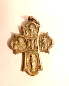 sterling silver cross with Jesus, St. Joseph, Mary, and St. Christopher - Picture 1 of 6