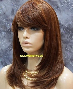 FULL WIG LONG WAVY LAYERED WITH BANGS SKIN SIDE PART AUBURN MIX HEAT OK NWT - Picture 1 of 8