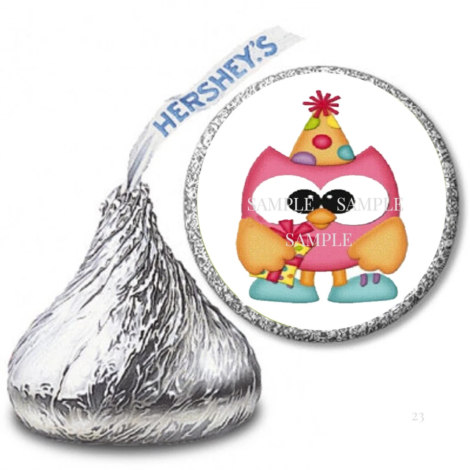 Lindo Sombrero de Fiesta de Cumpleaños Búho Hershey Beso Envolturas de Caramelos Hershey Kiss Etiquetas Foto 1 de 1