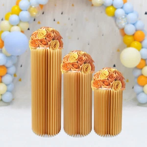 Foldable Paper Columns Display Pedestal Stand Cardboard Vase W/PVC Panel Wedding - Picture 1 of 9