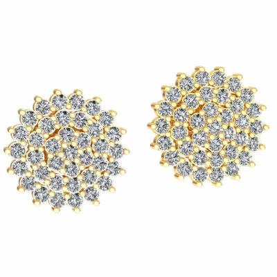 Pendientes de flores con racimo de diamantes de corte redondo genuinos de 0,45 quilates de oro de 10 quilates para damas Foto 1 de 4