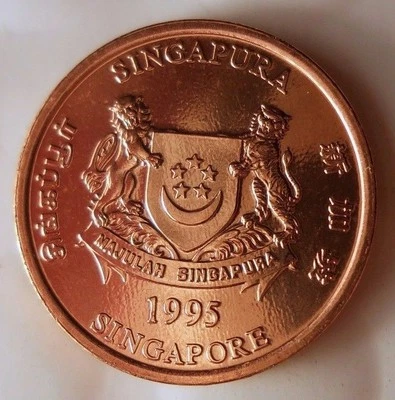 Centavo de Singapur 1995 - AU/UNC - De rollo bancario original - Envío gratuito - EEE Foto 1 de 2