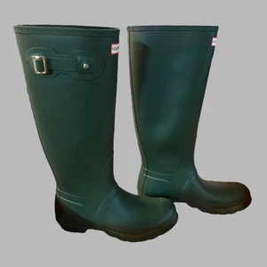 HUNTER Women's Green Matte Rubber Rain Boots Original Tall Size 10 Waterproof - Picture 1 of 23