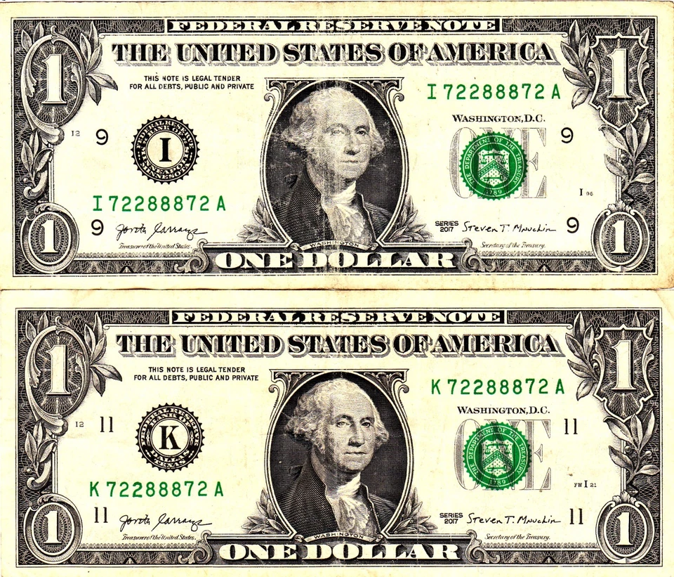 $1 2017  2017  Fancy Serial MATCHING SERIALS K72288872A  I72288872A - Image 1 of 1