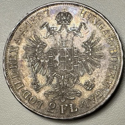 1887 Áustria 2 Florim - Franz Joseph I - Superfícies Prooflike e tonificação colorida - Imagem 1 de 4